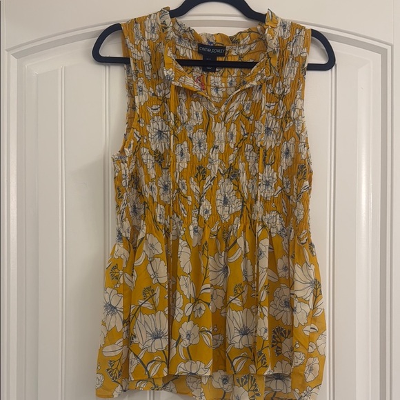 Cynthia Rowley Tops - Cynthia Rowley Yellow Gray Ruffled Sleeveless Blouse